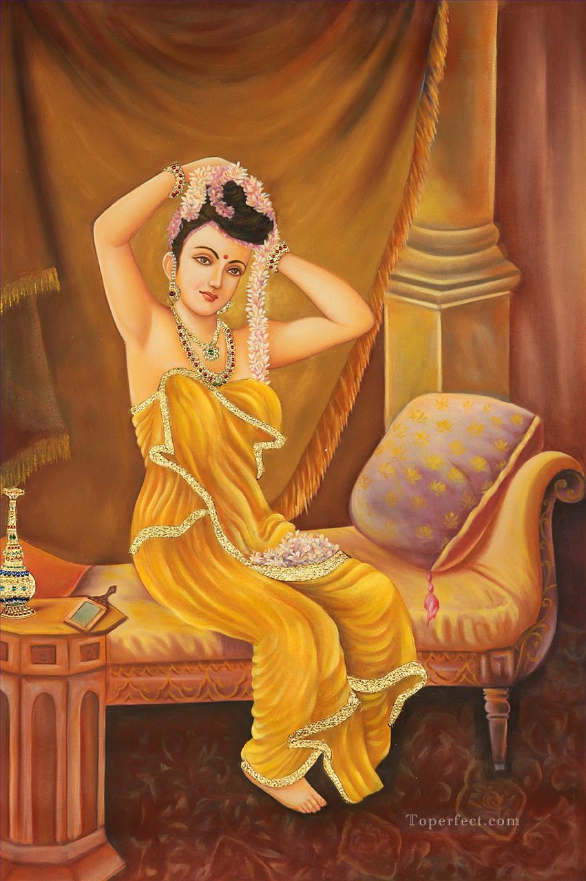 A Nair Woman Adorns Herself Indian Oil Paintings